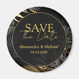 Moderne schwarze Gold tropische Hochzeit retten da Magnet