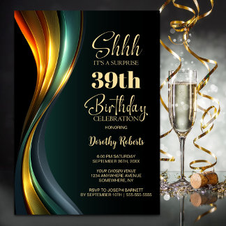 Moderne schwarze Gold-Überraschung zum Geburtstag  Einladung