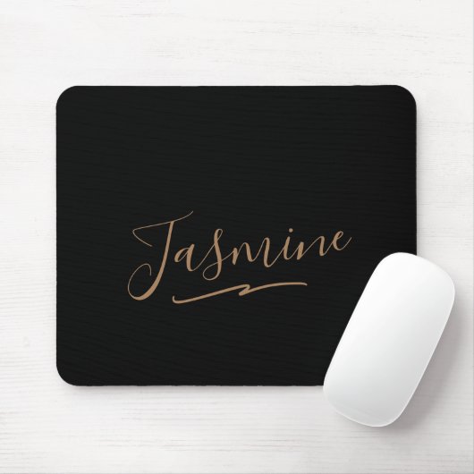 Moderne schwarze Gold-weibliche Schreibschrift Mousepad (Mit Mouse)
