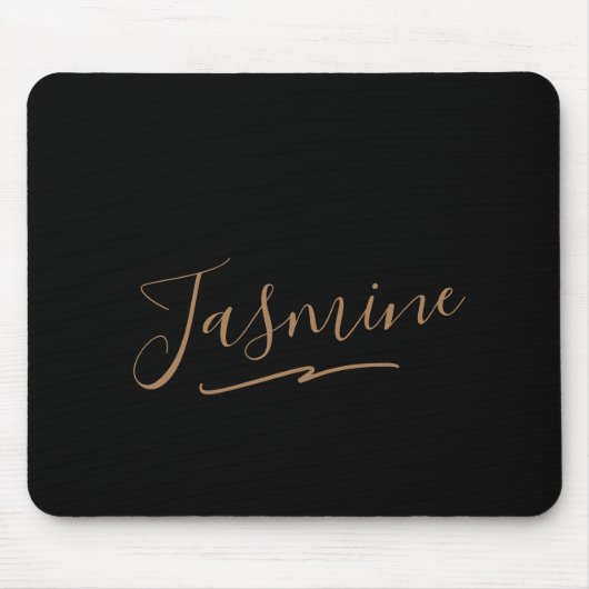 Moderne schwarze Gold-weibliche Schreibschrift Mousepad (Vorne)