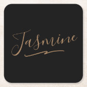 Moderne schwarze Gold-weibliche Schreibschrift Rechteckiger Pappuntersetzer (Vorderseite)