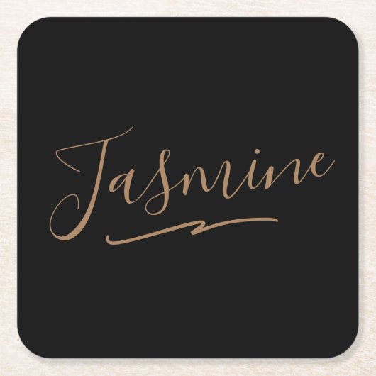 Moderne schwarze Gold-weibliche Schreibschrift Rechteckiger Pappuntersetzer (Vorderseite)