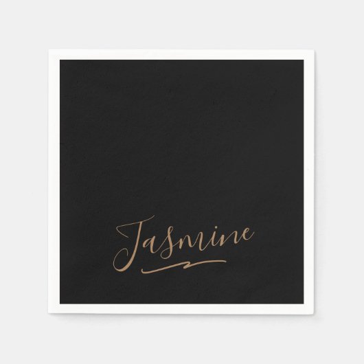 Moderne schwarze Gold-weibliche Schreibschrift Serviette (Vorderseite)