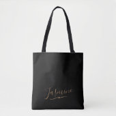 Moderne schwarze Gold-weibliche Schreibschrift Tasche (Vorderseite)