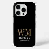 Moderne schwarze Gold weiße Monogramm Name Case-Mate iPhone Hülle (Rückseite)