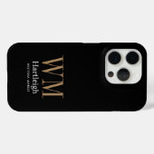 Moderne schwarze Gold weiße Monogramm Name Case-Mate iPhone Hülle (Rückseite (Horizontal))