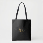 Moderne schwarze Gold-weiße Schrift Monogramm Tasche (Vorderseite)