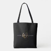 Moderne schwarze Gold-weiße Schrift Monogramm Tasche (Rückseite)