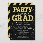 Moderne schwarze GoldAbschluss-Party Einladung (Vorne/Hinten)