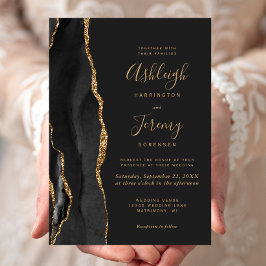 Moderne Schwarze Goldachat Dunkle Hochzeit Einladung