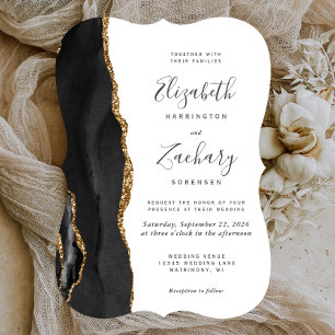 Moderne schwarze Goldachat-Halter-Hochzeit Einladung