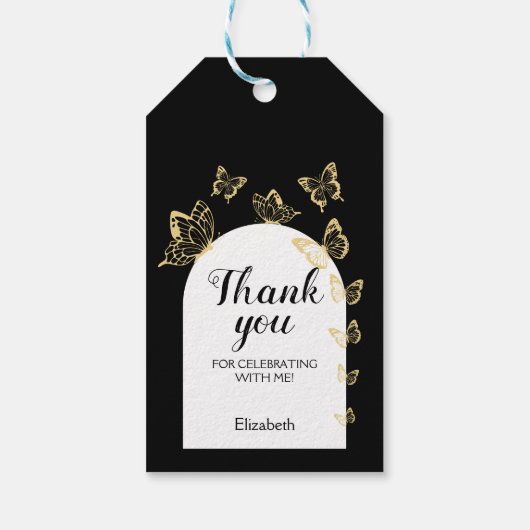 Moderne Schwarze Goldbarren Schmetterlinge fabelha Geschenkanhänger (Rückseite)