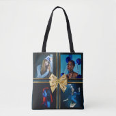 Moderne Schwarze Golden Bow Foto Collage Tasche (Vorderseite)