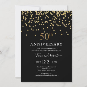 Moderne schwarze goldene 50. Hochzeitsjubiläum Einladung