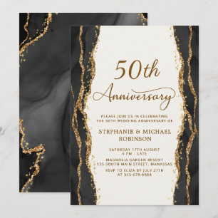 Moderne schwarze goldene 50. Hochzeitstag-Feier Einladung