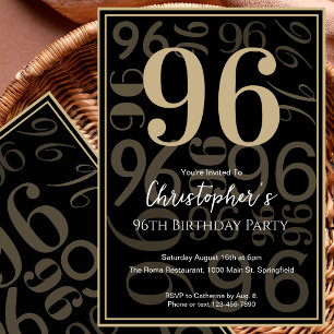 Moderne schwarze Goldene 96. Geburtstagseinladung Einladung