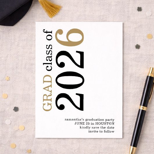 Moderne schwarze Goldene Abschlussfeier 2026 Save The Date