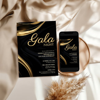 Moderne schwarze goldene editierbare Geschäftsgala Einladung