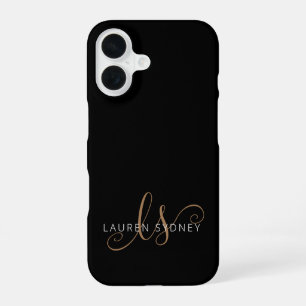 Moderne schwarze goldene feminine Schrift Monogram iPhone 16 Hülle