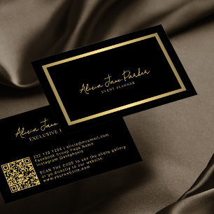 Moderne schwarze goldene metallische QR-Code profe Visitenkarte