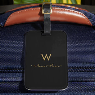 Moderne schwarze goldene minimalistische Monogramm Gepäckanhänger