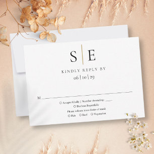 Moderne schwarze goldene minimalistische Monogramm RSVP Karte