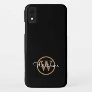Moderne schwarze goldene Monogramm-Schrift Name Case-Mate iPhone Hülle