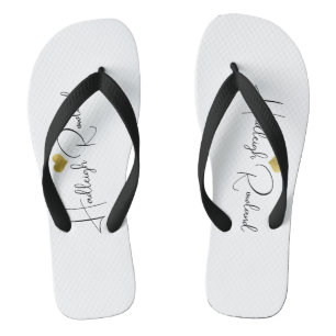 Moderne schwarze goldene Monogramm-Schriftart stil Badesandalen