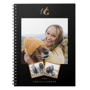 Moderne schwarze goldene Monogramme Notizblock