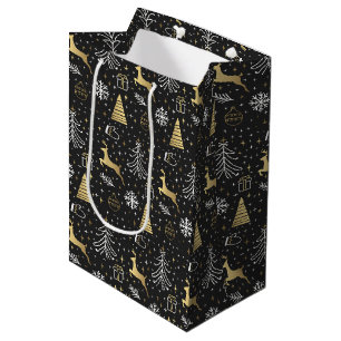 Moderne schwarze goldene Rentiere Weihnachten Mittlere Geschenktüte