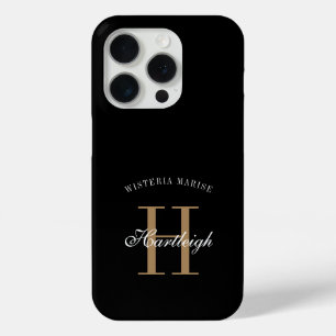 Moderne schwarze goldene weiße Monogramm-Name Case-Mate iPhone Hülle