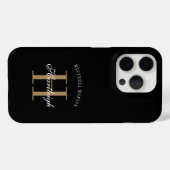 Moderne schwarze goldene weiße Monogramm-Name Case-Mate iPhone Hülle (Rückseite (Horizontal))
