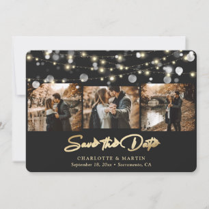 Moderne schwarze Goldhochzeit 3 Foto Save The Date