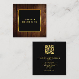 Moderne schwarze Goldholz-QR-Code professionell Quadratische Visitenkarte