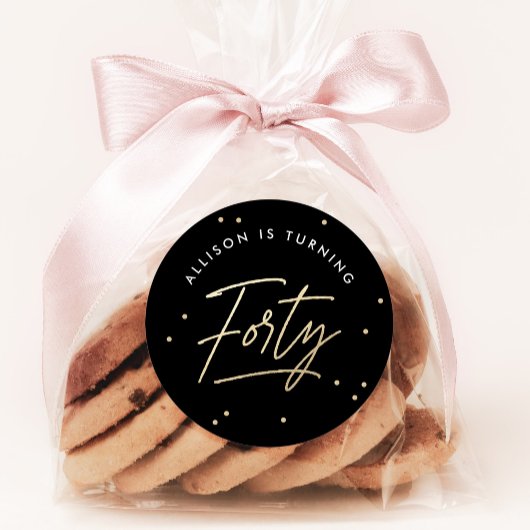 Moderne schwarze Goldkalligraphie 40. Geburtstag Runder Aufkleber