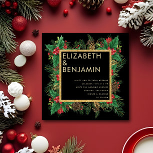 Moderne schwarze Goldkiefer-QR-Code-Weihnachten Ho Einladung