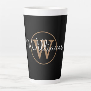 Moderne schwarze Goldmonogramm-Schrift Milchtasse