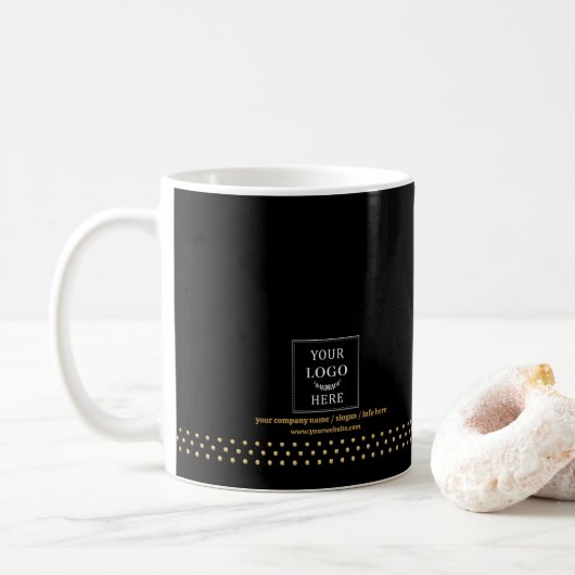 Moderne schwarze Goldpunkt-Logo-Marke Kaffeetasse (Mit Donut)