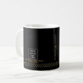 Moderne schwarze Goldpunkt-Logo-Marke Kaffeetasse (Vorderseite Links)