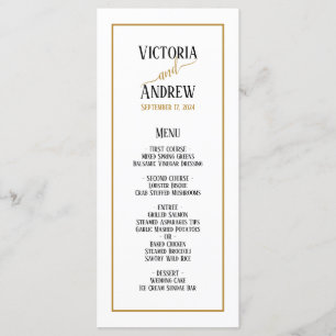 Moderne schwarze Goldschrift Minimal Hochzeit Menükarte