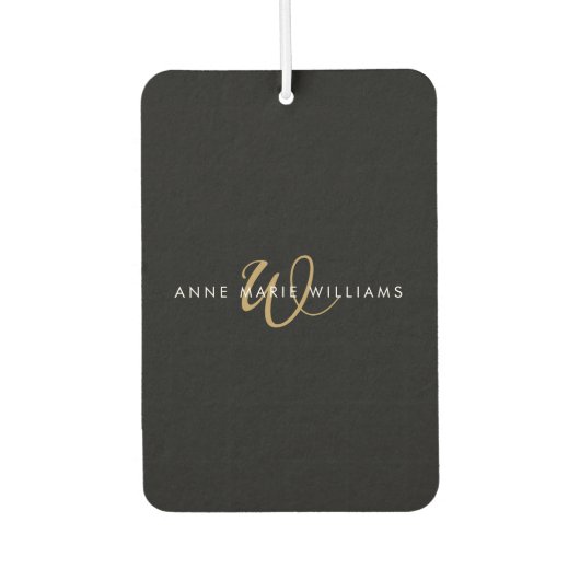 Moderne schwarze Goldschrift-Monogramm Autolufterfrischer (Vorderseite)