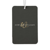 Moderne schwarze Goldschrift-Monogramm Autolufterfrischer (Rückseite)