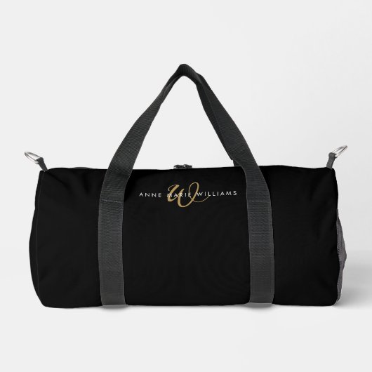 Moderne schwarze Goldschrift-Monogramm Duffle Bag (Vorderseite)