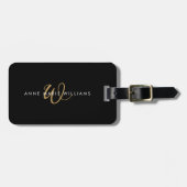 Moderne schwarze Goldschrift-Monogramm Gepäckanhänger (Vorderseite horizontal)