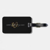 Moderne schwarze Goldschrift-Monogramm Gepäckanhänger (Rückseite horizontal)