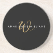 Moderne schwarze Goldschrift-Monogramm Getränkeuntersetzer (Vorne)