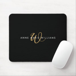 Moderne schwarze Goldschrift-Monogramm Mousepad