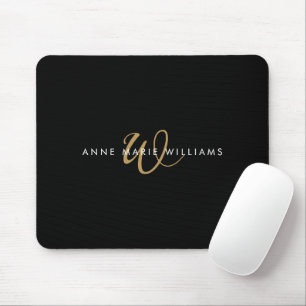 Moderne schwarze Goldschrift-Monogramm Mousepad