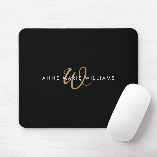 Moderne schwarze Goldschrift-Monogramm Mousepad (Mit Mouse)