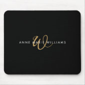 Moderne schwarze Goldschrift-Monogramm Mousepad (Vorne)